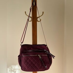 Vanessa Williams Burgundy Microfiber Quilted Crossbody Bag 12” Length